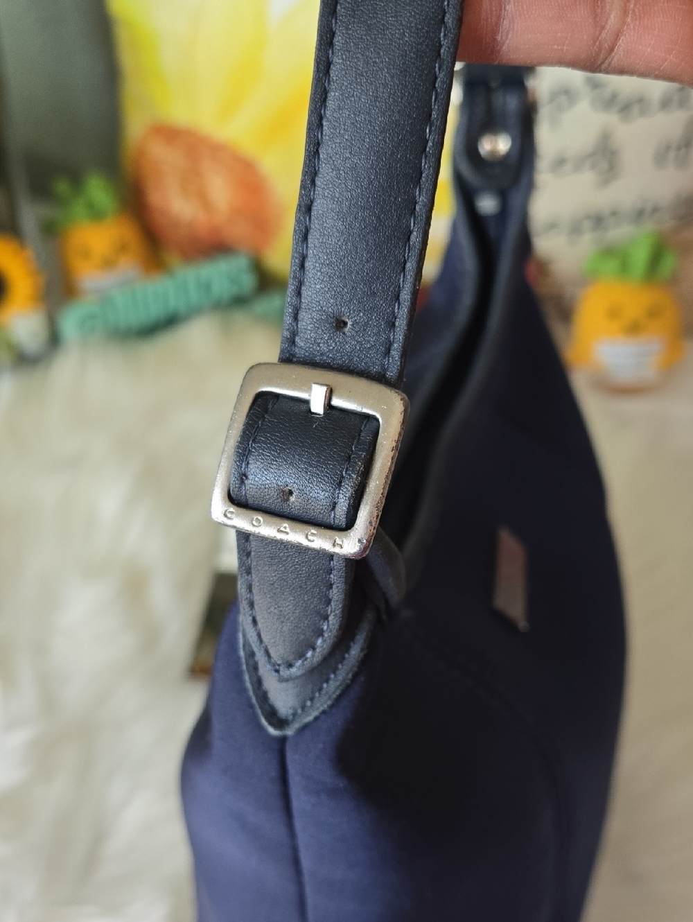 Coach Neo Prene  Crescent HOBO Navy Shoulder Bag with Black Trim GUC 2009 - Picture 8 of 17